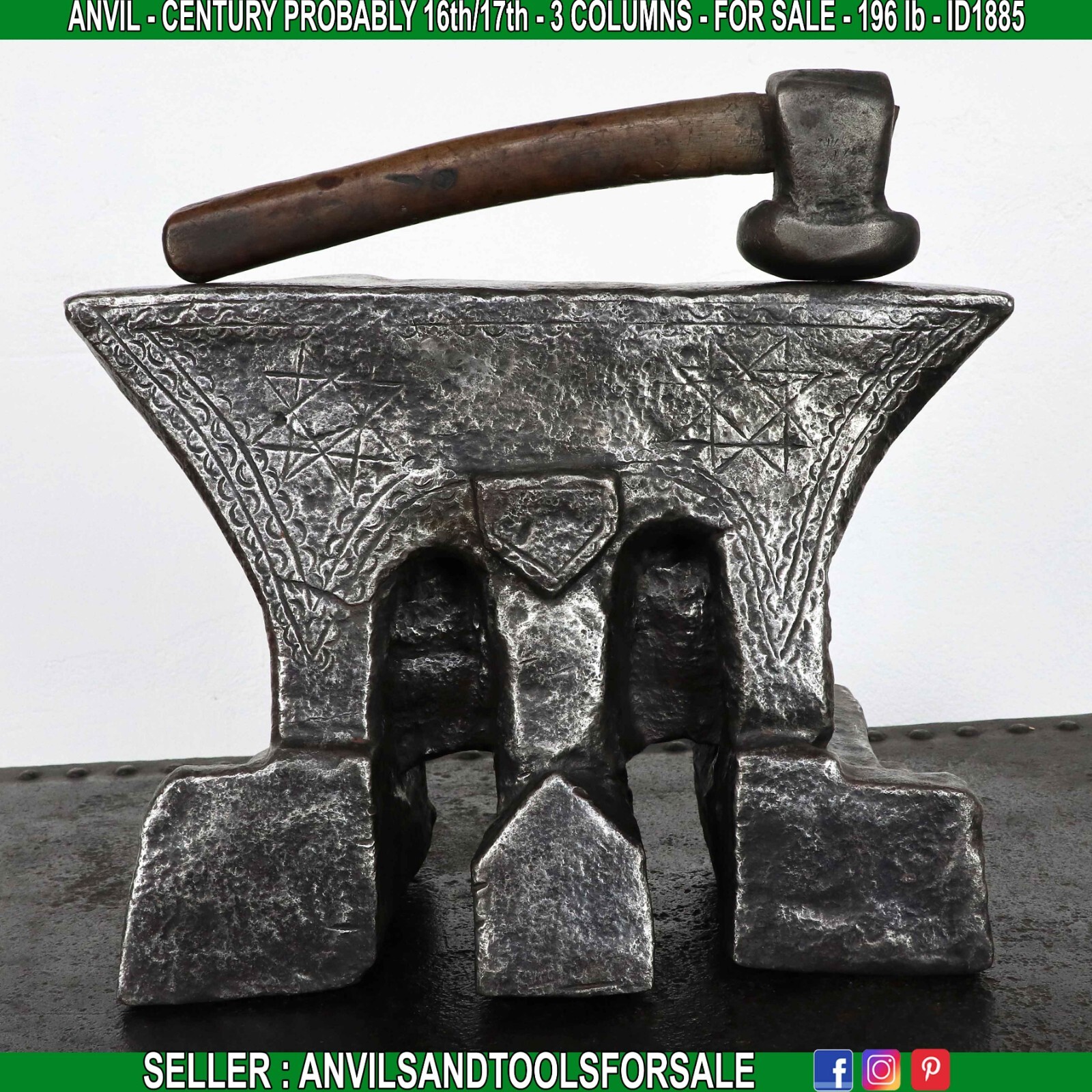 ANVIL - CENTURY PROBABLY 16th/17th - 3 COLUMNS - 196 lb - ID1885 ANVIL - CENTURY PROBABLY 16th/17th - 3 COLUMNS - 196 lb - ID1885