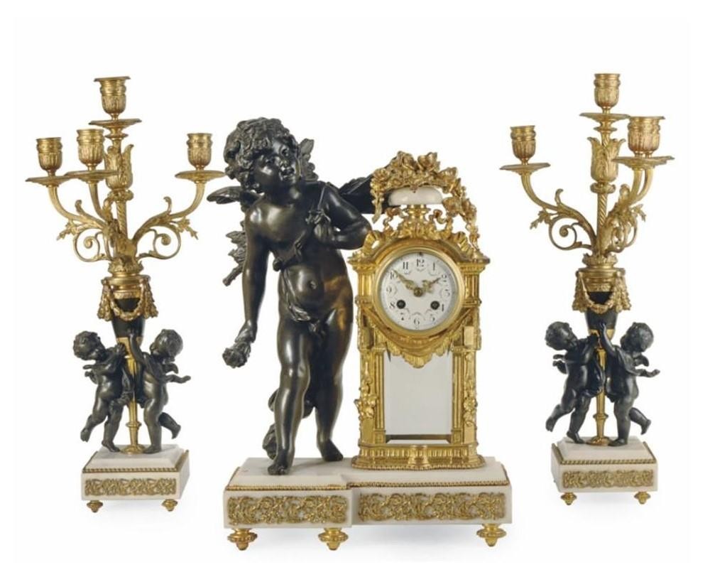 65% SUPER CLEARANCE $12000 RARE 3PC FINE GILT BRONZE METAL CHERUB MANTEL CLOCK