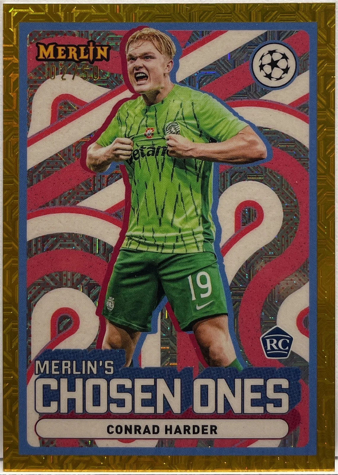 Conrad Harder 2/50 Rookie Merlin's Chosen One Gold Mojo Topps Merlin UCC 2024/25 Conrad Harder 2/50 Rookie Merlin's Chosen One Gold Mojo Topps Merlin UCC 2024/25