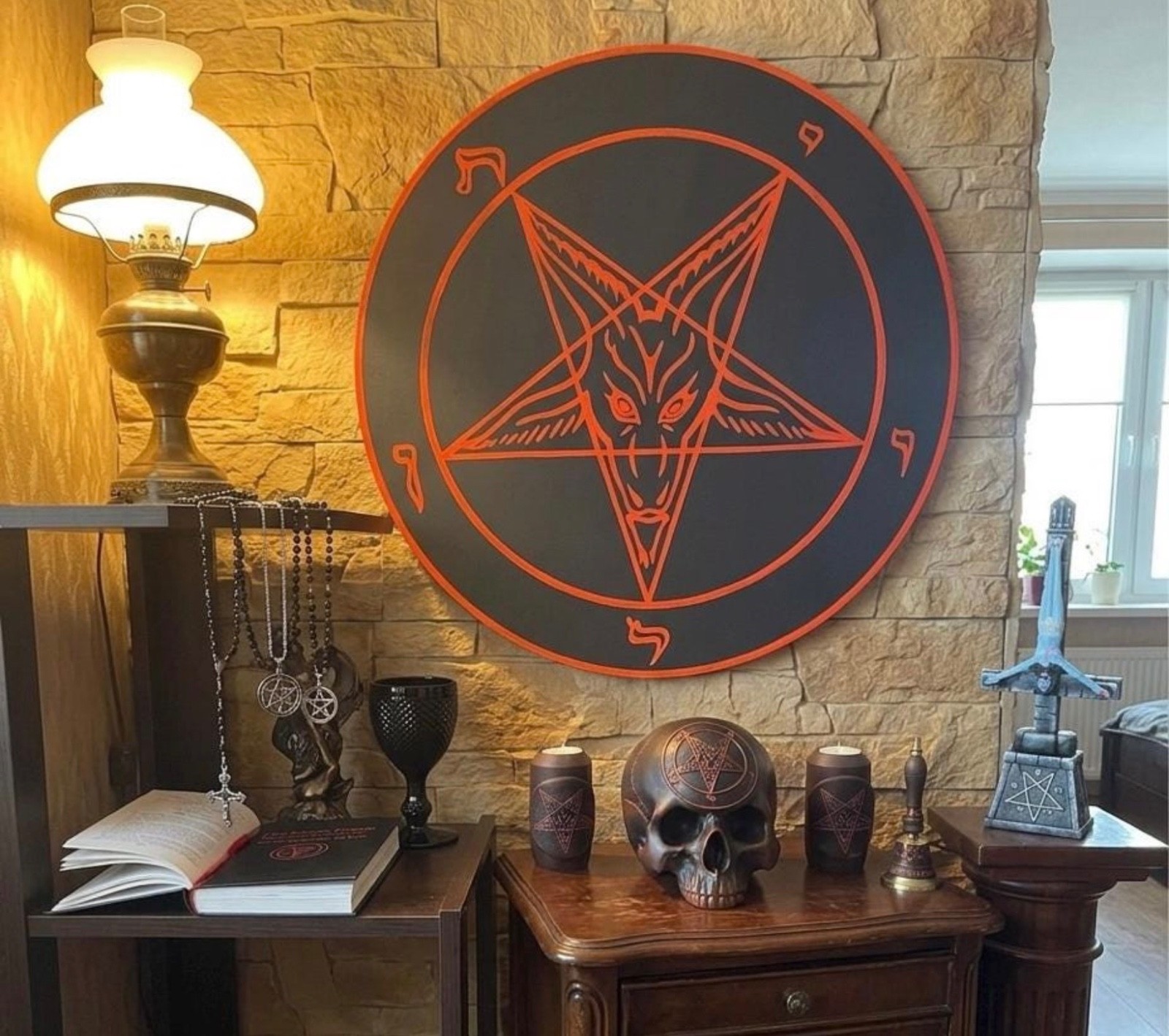 Baphomet Wall Plaque Altar Sigil Satanic Occult Decor Pentagram Hanging Sign