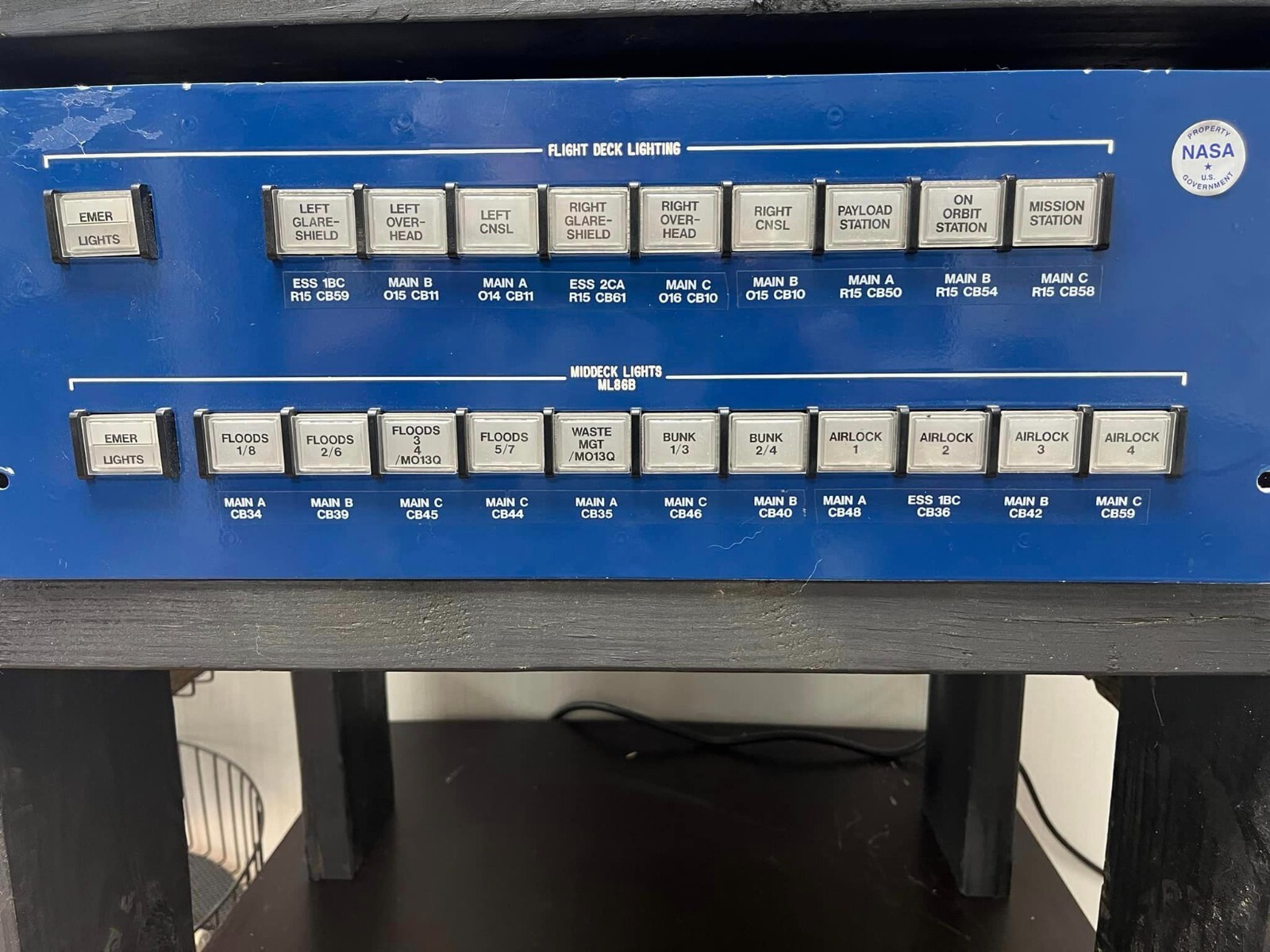NASA Space Shuttle Trainer II flight deck lighting console. JSC astronaut used.