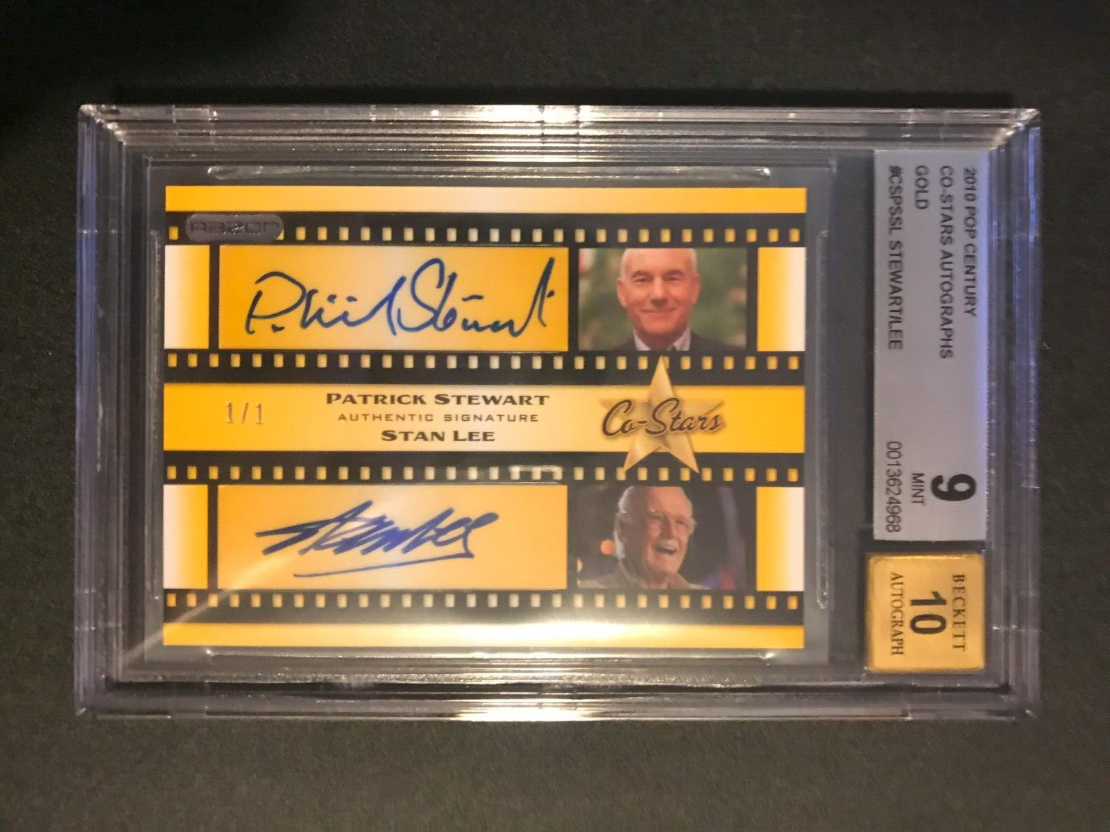 Stan Lee Patrick Stewart Autograph 1/1 Card 2010 Pop Century BGS 9 Auto 10