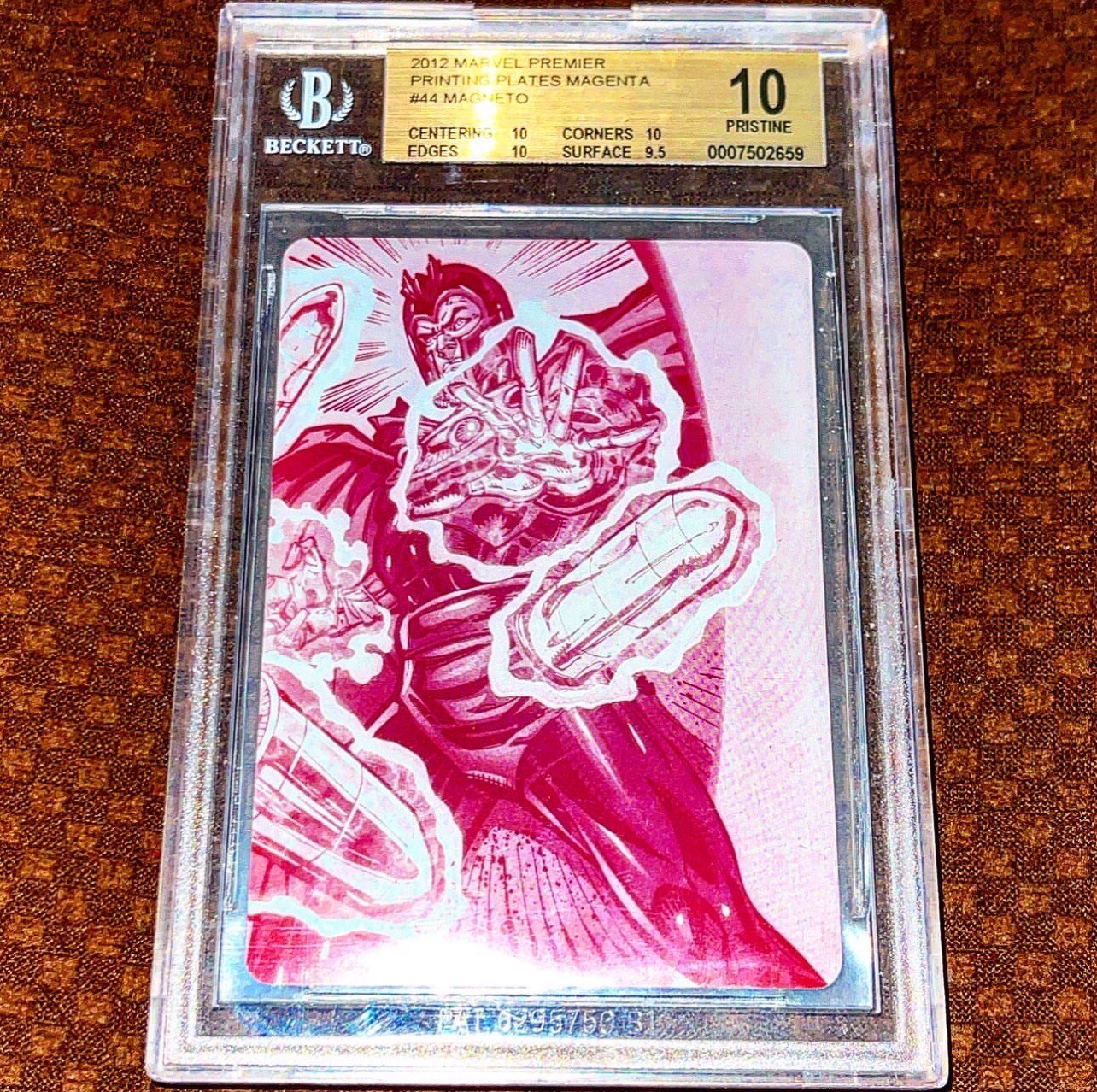 BGS 10 PRISTINE 2012 MARVEL PREMIER MAGNETO MAGENTA PRINTING PLATE 1/1 9.5 BGS 10 PRISTINE 2012 MARVEL PREMIER MAGNETO MAGENTA PRINTING PLATE 1/1 9.5
