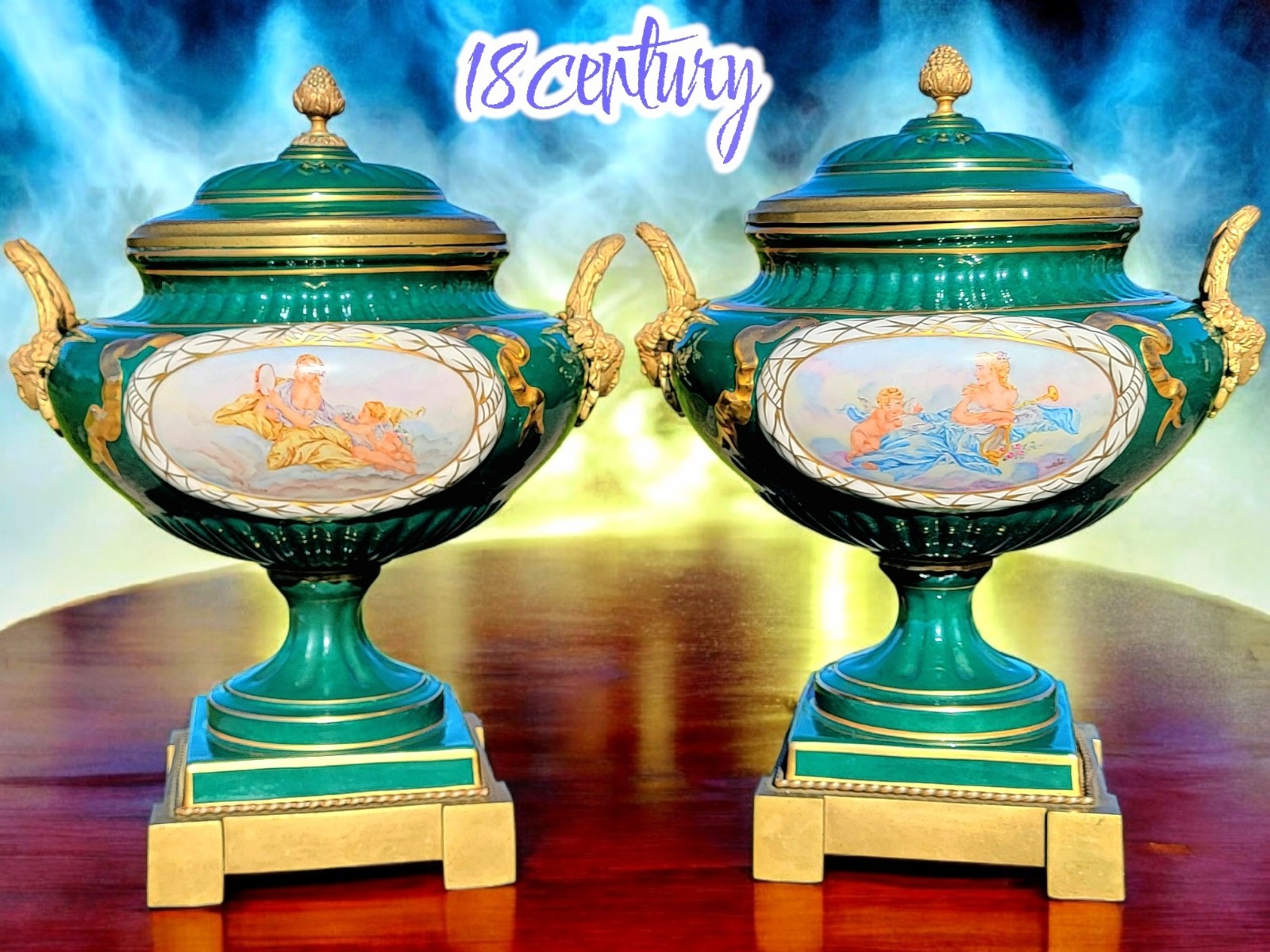 Sevres 18century Urn set with gilded mask, hand painted, monumental Size Rare Sevres 18century Urn set with gilded mask, hand painted, monumental Size Rare