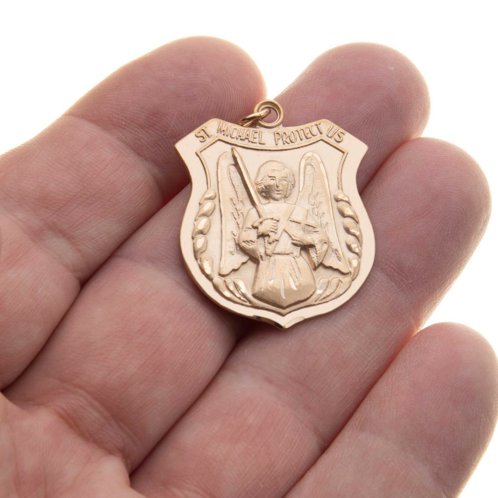 14K Solid Gold St Michael Medal Large Police Military Pendant USA 14K Solid Gold St Michael Medal Large Police Military Pendant USA