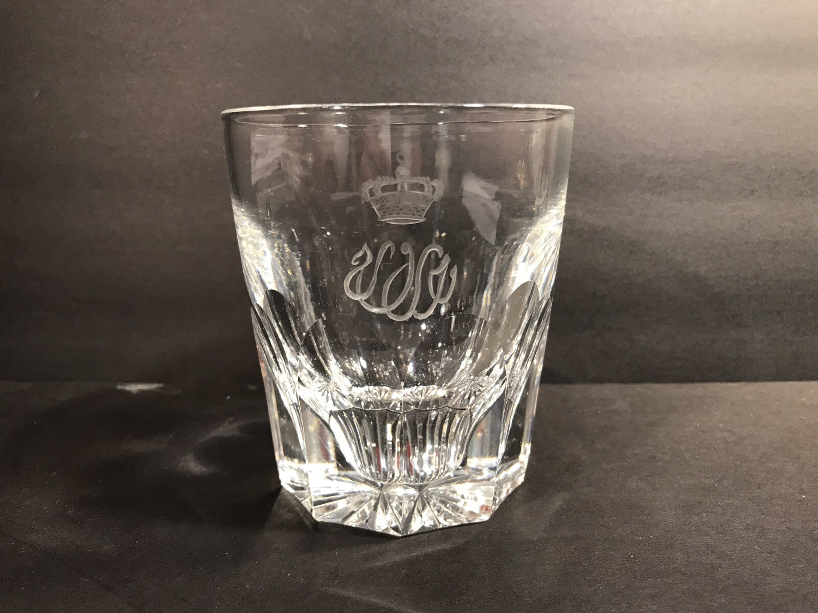 King Farouk 1 Crystal Cup/ Engraved Arabic Language/Royal Crown/ Stamped/Egypt